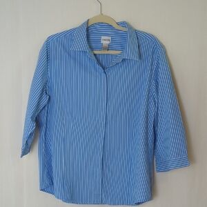 Chico's Classic Blue Pinstripe Blouse Size 3
